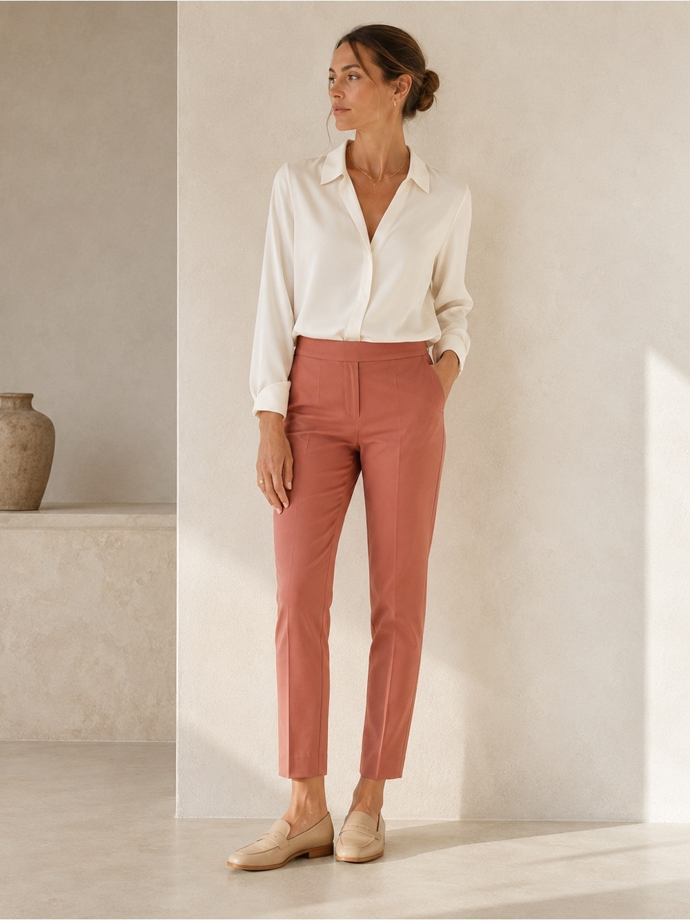NWT SPANX Polished Ankle Slim Pants Terracotta Shaping Pull-On Medium Tall